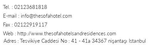 The Sofa Hotel & Residence telefon numaralar, faks, e-mail, posta adresi ve iletiim bilgileri